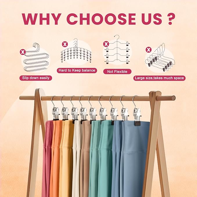 30 Pack Pants Hangers with Clip,Legging Organizer for Closet Hanging, Space Saving Yoga Pants Hangers Clip Hangers Closet Organization,Closet Organizers and Storage for Jeans,Shorts,Skirts,Hats