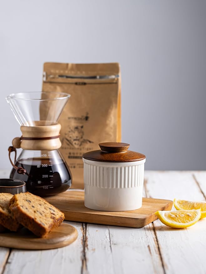 Ceramic Butter Crock, Butter Dish with Lid for Countertop, French Butter Keeper, Classic Stripe Pattern, White