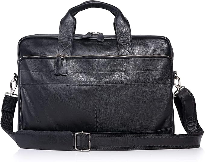 Leather briefcase 18 Inch Laptop Messenger Bags for Men and Women Best Office briefcase Satchel Bag (Black)
