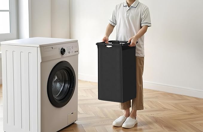 Laundry Hamper with Shelf, Laundry Basket 3 Section, Laundry Sorter with Pull-Out Removable Large Bags and Movable Wheels, Metal Frame, 3 x 15.87 Gallons (60L), Rustic Brown + Blck PF04XLY