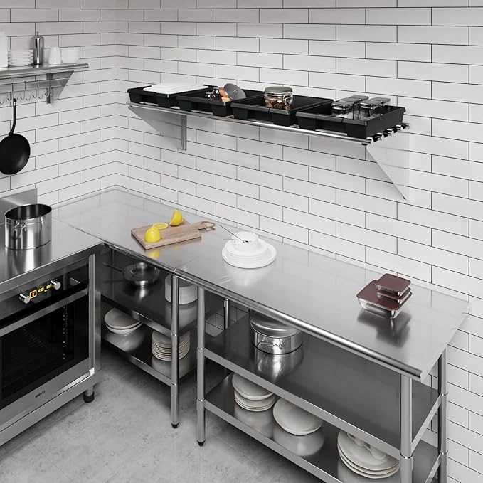 AmGood 18 in. x 60 in. NSF Stainless Steel Tubular Wall Shelf | Heavy-Duty Metal Shelving for Appliances & Equipment | Ideal for Kitchen, Restaurant, Garage, Laundry, Utility Room