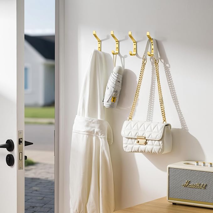 Coat Hooks Wall Mount for Hanging: 20LB Sturdy Hanger for Backpack, Towel, Bag, for Closet, Bathroom, Door, Mushroom, Brushed Gold 10 Pack, 3.75"