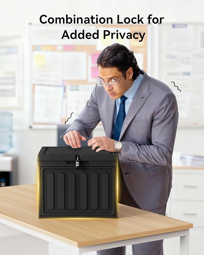 Oterri Plastic File Box with Lid for Letter Size File Folders, Hanging File Folder Box Collapsible File Organizer, File Cabinet Document Organization Home, Office (Black, Large-2 Pack Without Folders)