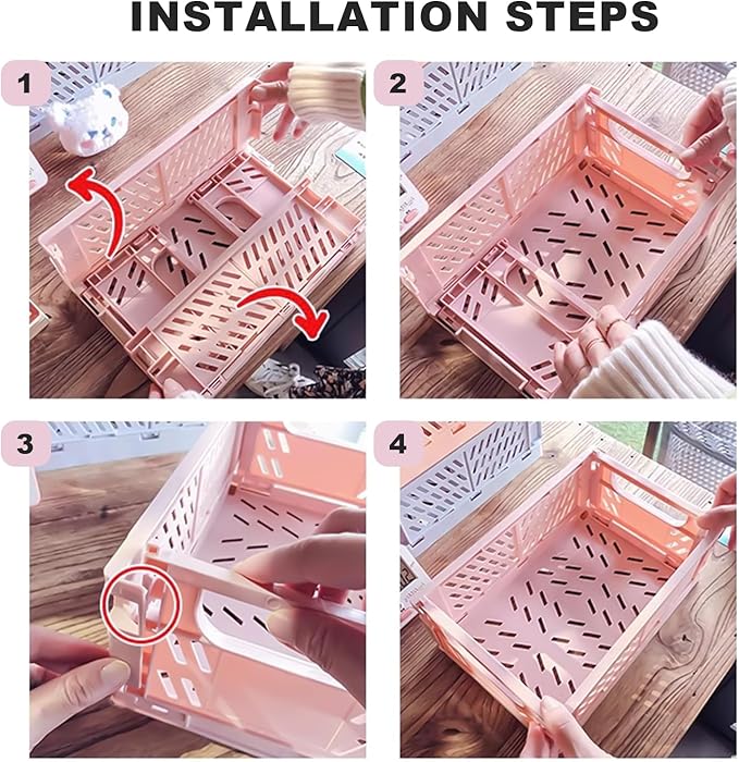 Small Pastel Plastic Storage Bins 2Pcs Foldable Pastel Crates Plastic Basket Colorful Storage Containers Baskets for Classroom Kitchen Office Bedroom Desktop Home Decor (White 9.8" x 6.5" x 3.8")