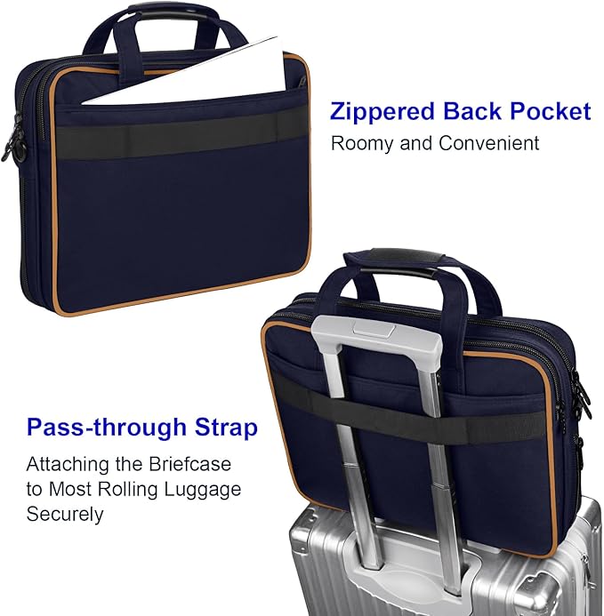 Taygeer Briefcases for Men, Water Resistant Laptop Bag 15.6 Inch for Business, Travel Office Crossbody Carry On Laptop Carrying Case, Messenger Shoulder Bag Fit 15.6 Inch Notebook/Computer, Blue Brown