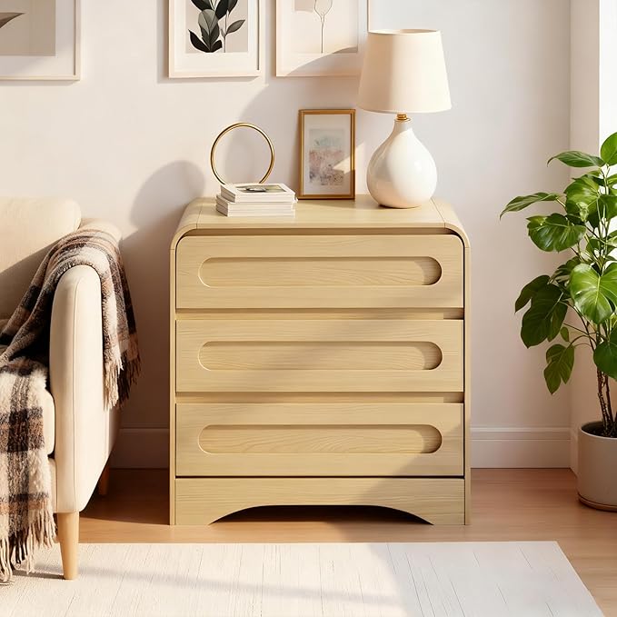 3 Drawer Dressers for Bedroom, 32" Wide Wood Storage Dresser & Chest of Drawers Organizer, Large Modern Dressers with 3 Drawer Storage Organizer for Bedroom Living Room Hallway Closet, Oak