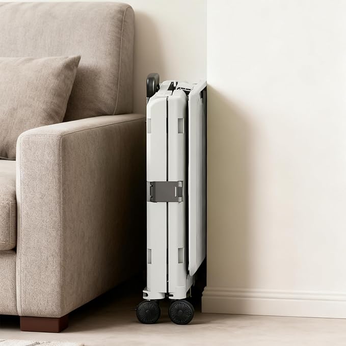 Folding Utility Cart (Gray), 4 360° Swivel Wheels Collapsible Rolling Crate with Lid, Heavy-Duty for Office/Home/Luggage, Teacher - Minimalist Style