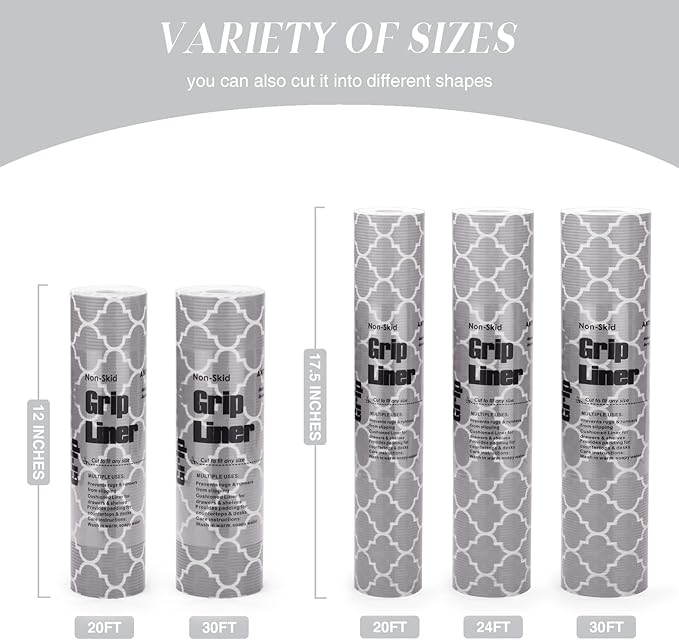 Glotoch 2 Rolls Non Adhesive Shelf Liners for Kitchen Cabinets, Waterproof Drawer Liners for Kitchen, Non Slip Cabinet Liners for Shelves/Dresser/Refrigerator/Bathroom, 17.5" x 30 FT, Gray