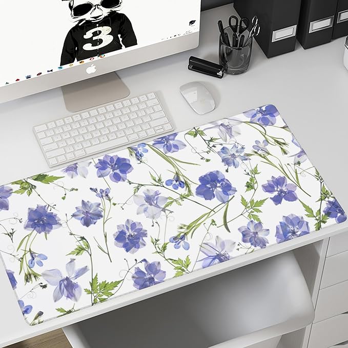 Gaming Mouse Mat Purple Flower Large Mouse Pad Extended Mouse Pad Desk Mat Non-Slip Rubber Base Mice Pad Desk Pad for Office Game Home 35.4x15.75 in