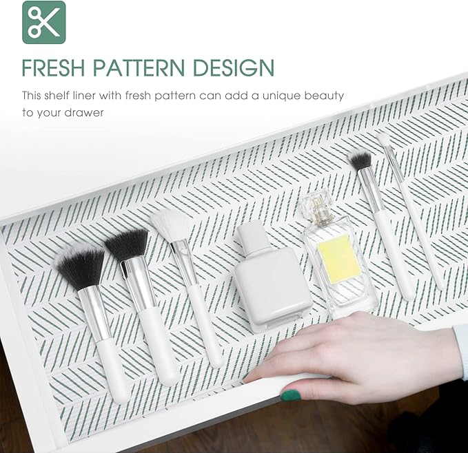 Glotoch Premium Shelf Liners for Kitchen Cabinets,2 Rolls x 12in x 20FT Non-Adhesive Liners for Shelves,Non Slip Waterproof Contact Paper for Drawers Pantry, EVA Cabinet Liner,White Herringbone