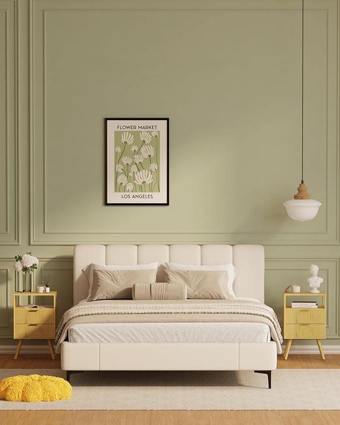 Nightstand,Modern Bedside Table with 2 Storage Drawer and Open Wood Shelf, for Bedroom and Small Spaces,Night Stand with Solid Wood Legs, Yellow Oak