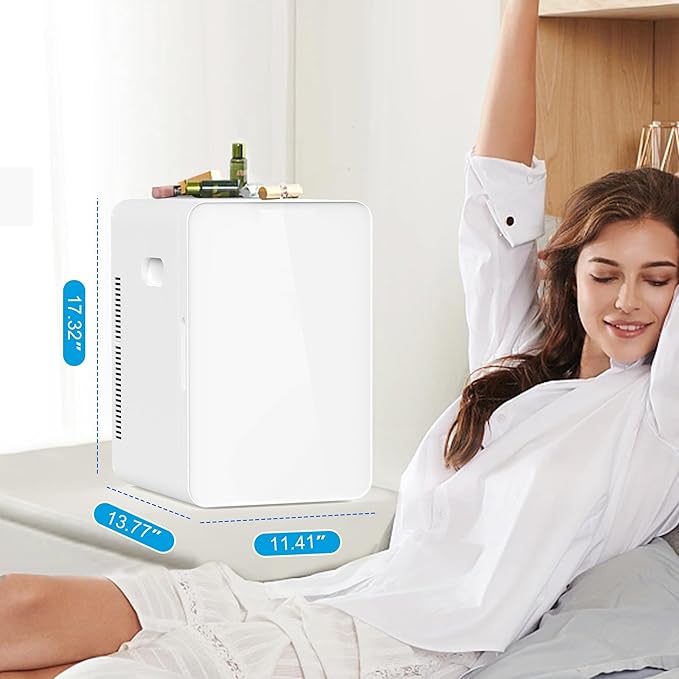 22L/30Cans Mini Fridge for Bedroom, 12v DC Portable Cooler & Warmer, Mini Refrigerator with Glass Front, for Car Office Desk & Dorm Food Beverage Skincare Makeup (White)