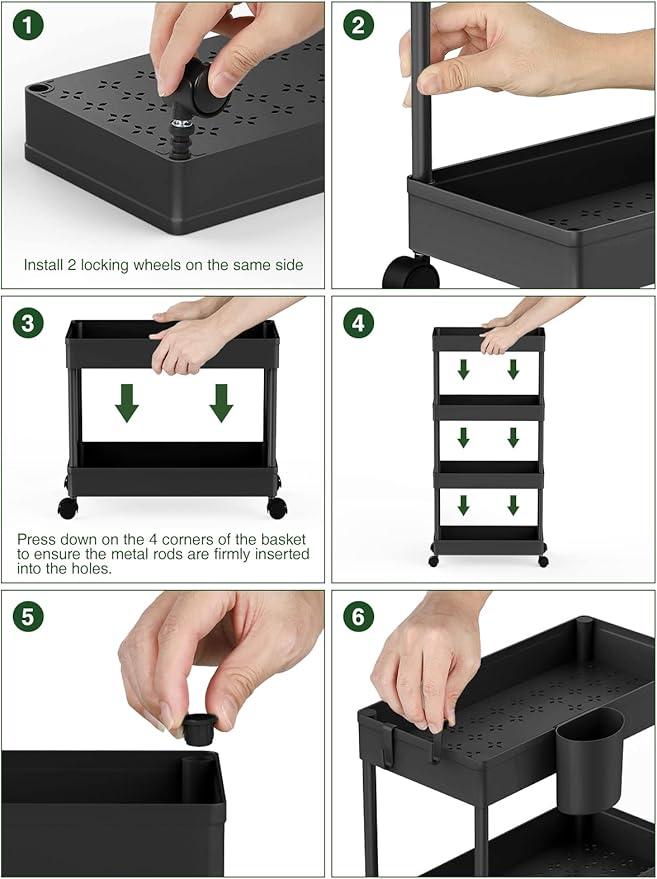 LEHOM Slim Rolling Storage Cart - 4 Tiers Bathroom Organizer Utility Cart Slide Out Storage Shelves Mobile Shelving Unit for Kitchen, Bedroom, Office, Laundry Room, Small Narrow Spaces Black
