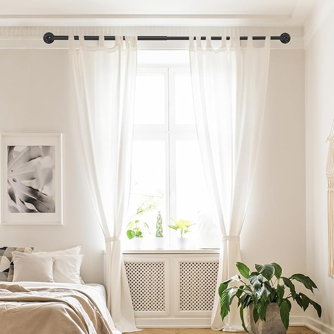 1-Inch Black Curtain Rod - 168 to 240 Inch Windows, Industrial Duct, Indoor/Outdoor, Ceiling or Wall Mount