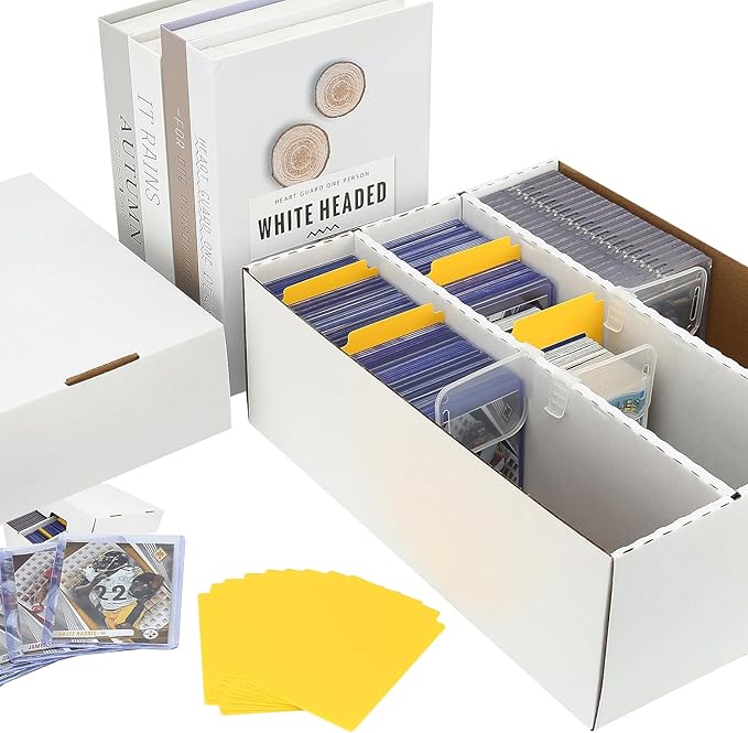 Sport Card Box 3 row Cardboard Storage Box White Bulk Trading Card Storage Collection Tray with 24 divider for MTG TCG