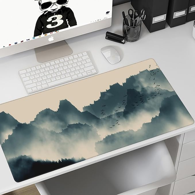 Gaming Mouse Mat Ink and Water Landscape Painting Large Mouse Pad Extended Mouse Pad Desk Mat Non-Slip Rubber Base Mice Pad Desk Pad for Office Game Home 35.4x15.75 in