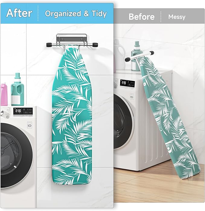 Ironing Board Hanger Wall Mount, Ironing Board Holder for T or Y Leg, Stainless Steel Iron Board Hanger, Laundry Room Wall Hook for Iron Board Holder (Black)