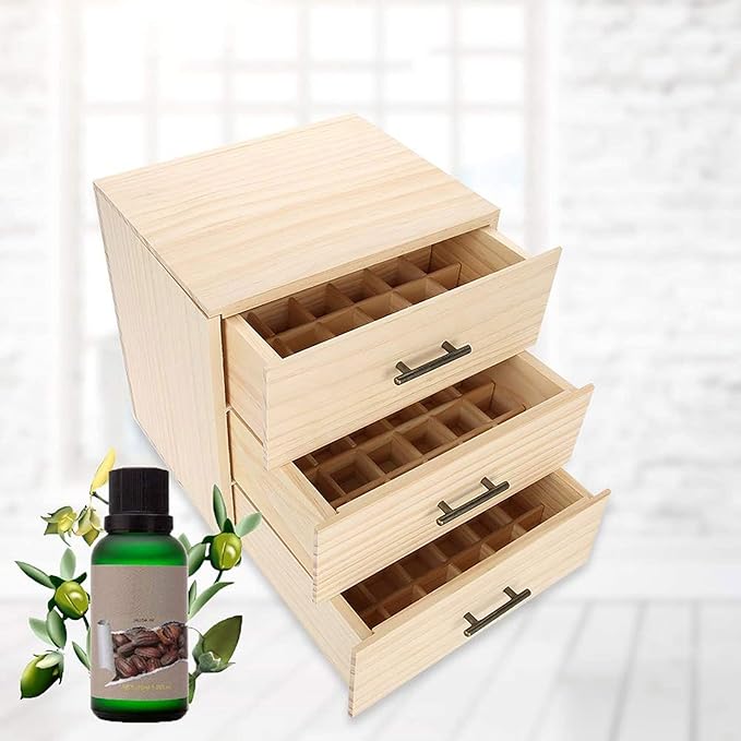 Essential Oil Storage Box - 90 Slots Three-Tiered Wooden Organizer for Oil Bottles, Essential Oil Holder, Large Capacity Cosmetic Travel Case