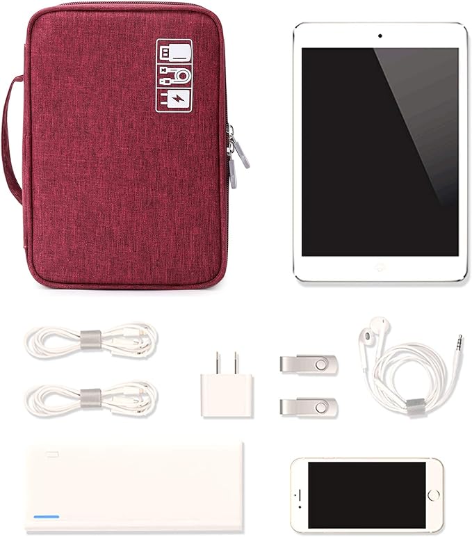 Lanola Travel Cable Organizer Bag, Electronic Accessories Case Portable Double Layer Cable Storage Bag for Cord,phone,Charger, Flash Drive, Phone, SD Card,Personal Items - (Red)