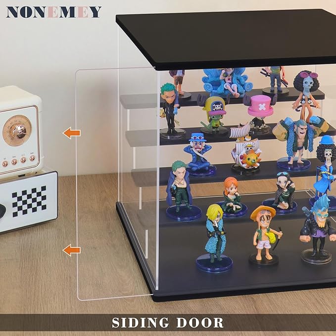 NONEMEY Clear Acrylic Display Case with Light ,3/4/5/6 Tier Multiple Color Lights via Remote Control Dustproof Display Box for Collectibles Figures Mini Toys (3Tier 12.4*7*9inch)