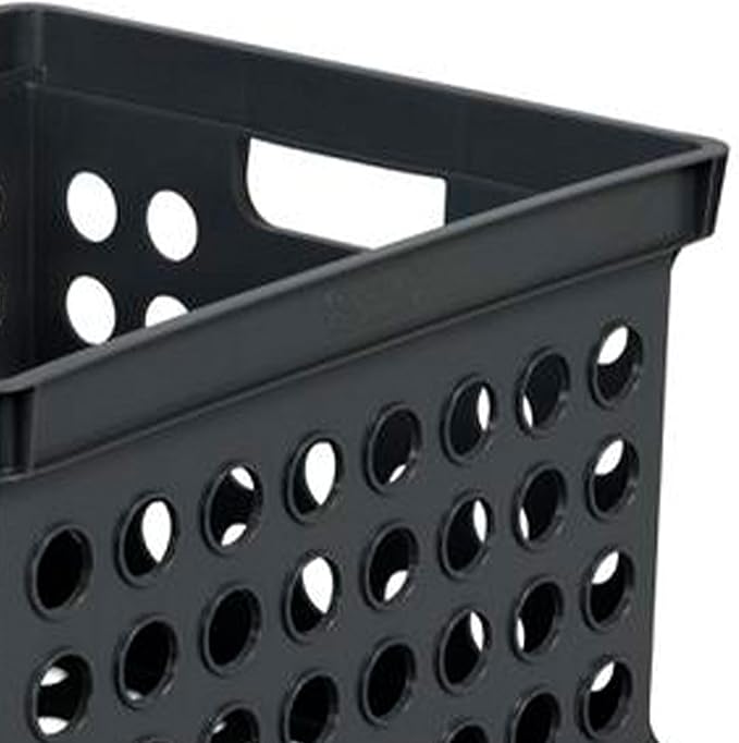 Sterilite Stackable Plastic Storage Crate Bin Organizer File Box with Handles for Home, Office, Dorm, Garage, or Utility Organization, Black, 6-Pack