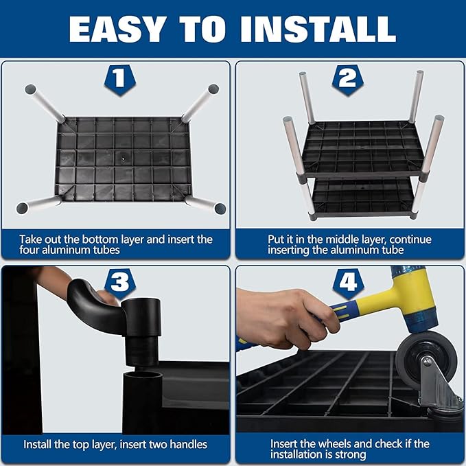 Service Cart with Wheels Lockable Large Size, Plastic Restaurant Cart Heavy Duty, Utility Commercial Cart for Office, Warehouse, Foodservice,40.1" L x 19.2" W x 38.5" H. Black (Large)