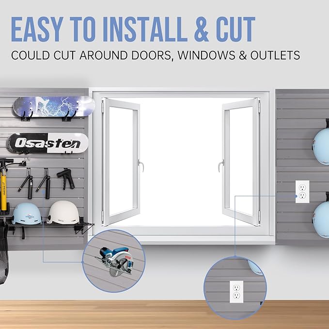 Slat Wall Paneling Garage Wall Organizer Slatwall Panels 4'x 2' Garage Slat Wall Storage Systems, Grey Slat Board PVC Wall Panels Slatwall Displays Garage Tool Organizer Wall Mount Ladder Bike Rack