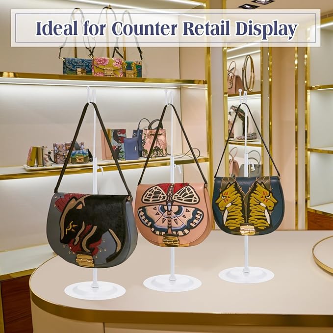 Therwen 6 Pcs Bag Display Stands Purse Display Stand Adjustable Height Handbag Holder for Home Boutique Store Counter Retail(White)