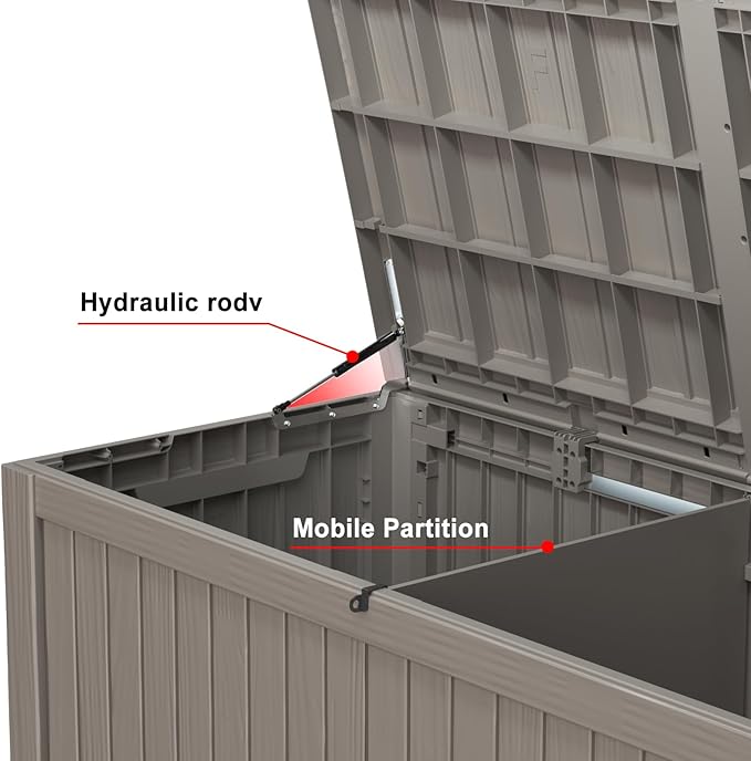 180 Gallon Large Deck Box,Resin Outdoor Storage Box with Lockable for Patio Furniture, Pool Accessories, Garden Tools Waterproof Outside Storage Box, Grey