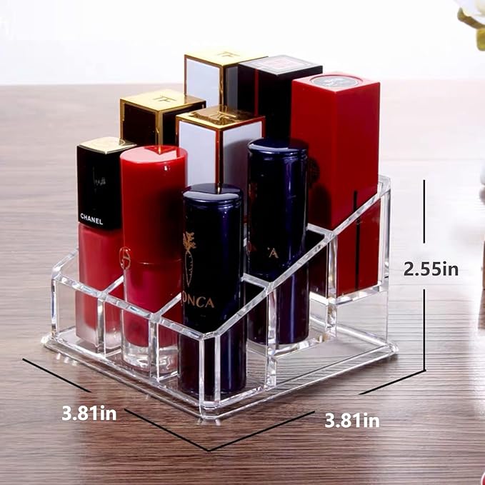 Lipstick Holder 9 Spaces Lipgloss Organizer, 3 Rows - Nail Polish Organizer Makeup Holder & Cosmetics Storage Display