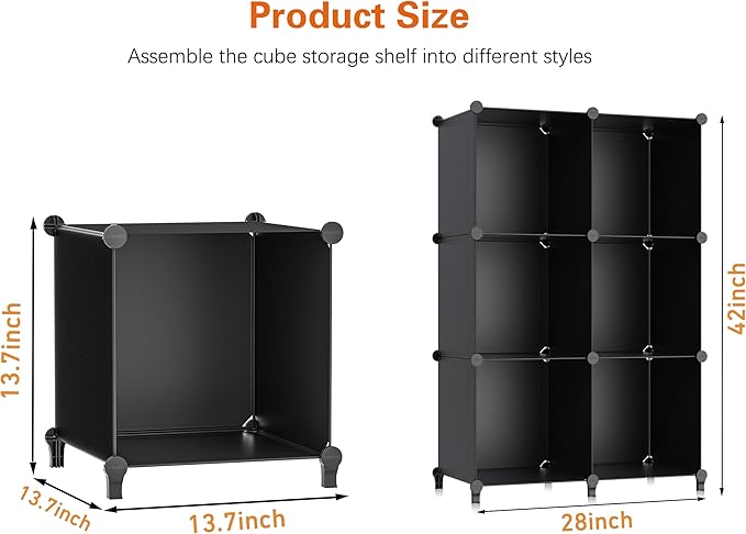 HOMIDEC XLarge Cube Storage Organizer,13.7 Inch Closet Organizer Storage Cabinet Shelf Bookshelf with Metal Hammer, Storage Cubes Organizers Cabinet for Kids, Closet, Bedroom, Bathroom Black
