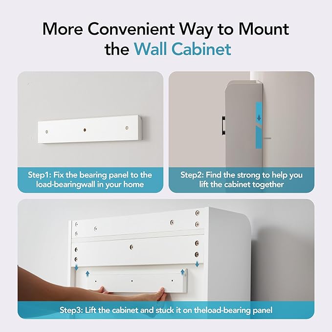 Bathroom Wall Cabinet with Door, Over The Toilet Wood Hanging Medicine Cabinets with DIY Lighting for Laundry Room Kitchen Storage