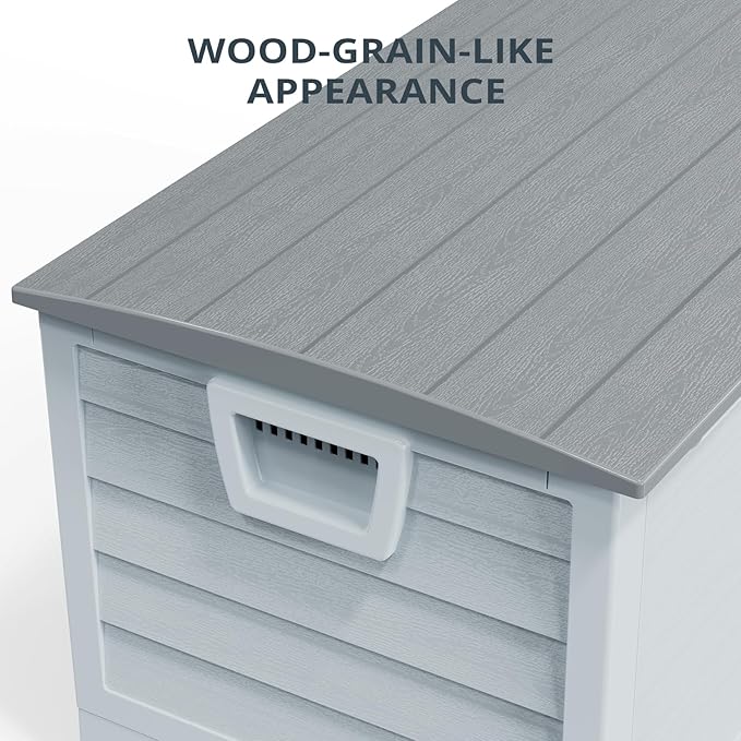 Foldable 75 Gallon Outdoor Storage Box, Plastic Storage Containers with Lid, Patio Deck Box Furniture for Garden, Pool, Balcony, Yard (Gray Lid)