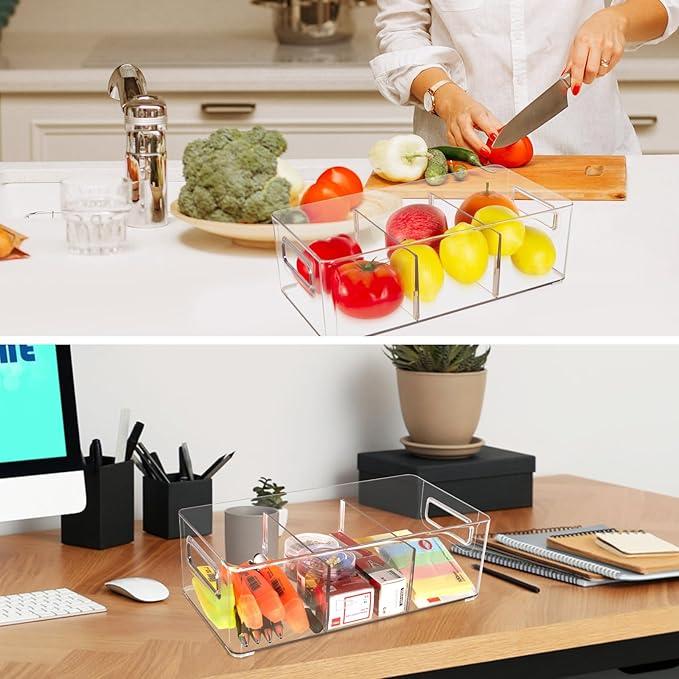 2 Pack Kitchen Storage Drawers Stackable Refrigerator Organizer Bins with Pull-out Drawer, Drawable Clear Fridge Drawer Organizer with Handle, Plastic Kitchen Pantry Storage Containers(2medium)