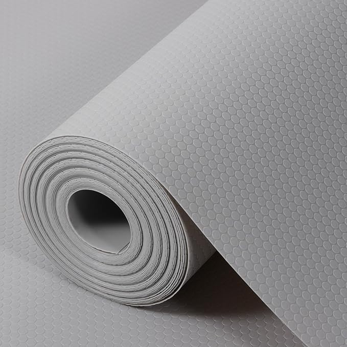 Light Gray Shelf Liners for Kitchen Cabinets Non Adhesive Drawer Liner for Bathroom Waterproof Refrigerator Liners for Shelves Fridge Plastic Mats Cabinet Cupboard Liner 17.5 x 157.4 Inches