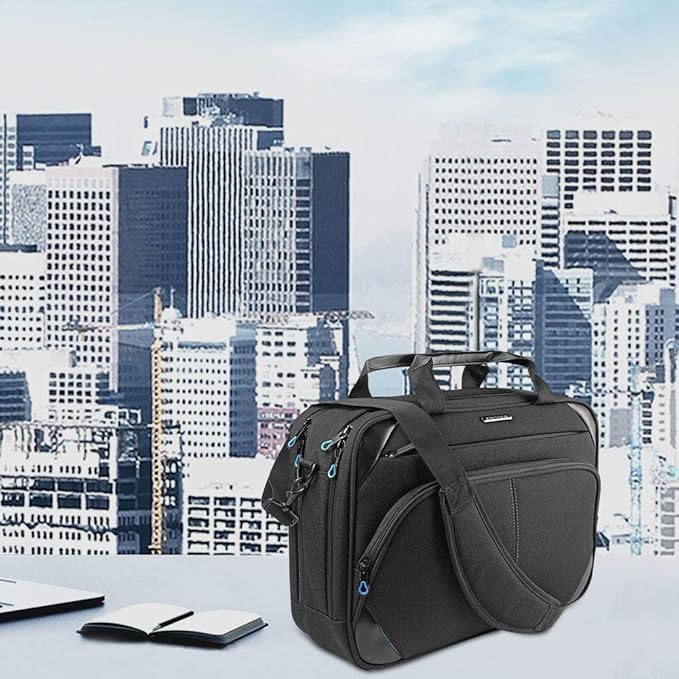 KROSER Laptop Bag 15.6 Inch Briefcase Messenger Bag Water Repellent Computer Case Shoulder Bag Durable Tablet Sleeve with RFID Pockets for Business/College/Women/Men - Black/Blue