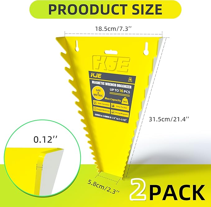 KJE 2Pack Magnetic Wrench Organizer, 32-Slot Wrench Rack Tool Trays, Magnetic Wrench Set Holder SAE(1/4" - 1-1/16") and Metric(6MM-24MM)