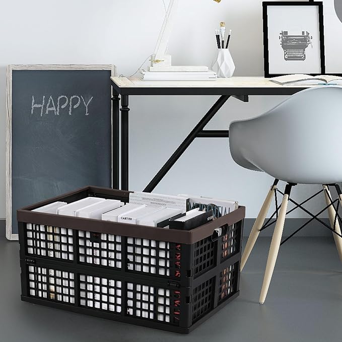 Gloreen 4-Pack 42 L Plastic Collapsible Storage Crate, Folding Storage Crates Baskets