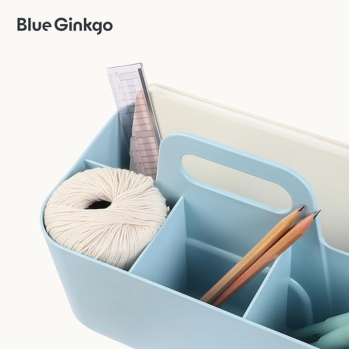 BLUE GINKGO Stackable Organizer Caddy – Korean-Made Portable Tote for Bathroom, Office, Crafts, or School Supplies (Rectangle, Blue)