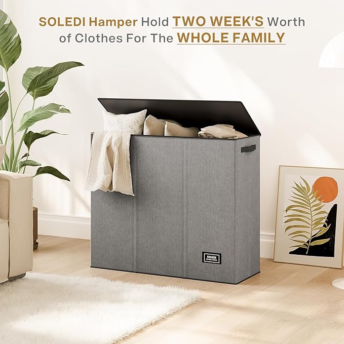 SOLEDI 180L Laundry Hamper 3 Section, Extra Large Laundry Hamper with Lid, Dirty Clothes Hamper with Sturdy Handle, Large Laundry Basket Organizer for Laundry Room, Bedroom, Hampers for Laundry
