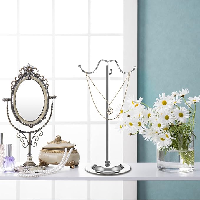 4 PCS Handbag Display Stands Adjustable Purse Display Stand Stainless Steel Double Hook Bag Display Stand Holder for Home Boutiques Store Counter Retail, Silver