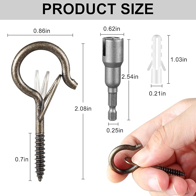 96 PCS Q-Hanger Hooks, Screw Hooks for Outdoor String Lights, Safety Buckle Design Cup Eye Hook for Hanging Christmas Lights, Plants, Mounted on Wall Ceiling, Include 1 Wing Nut Driver, Copper
