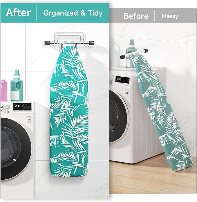 Ironing Board Hanger Wall Mount, Ironing Board Holder for T or Y Leg, Stainless Steel Iron Board Hanger, Laundry Room Wall Hook for Iron Board Holder