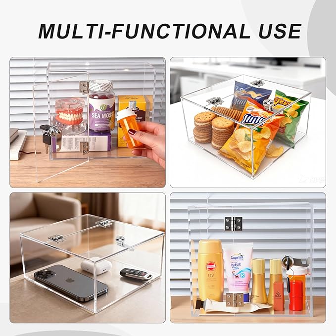 Acrylic Transparent Medicine Box,Medication Lock Box, Clear Medicine Storage Organizer & First Aid Box, for Home & Travel(Clear)