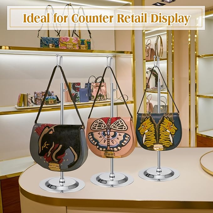 Therwen 6 Pcs Bag Display Stands Purse Display Stand Adjustable Height Handbag Holder for Home Boutique Store Counter Retail(Silver)