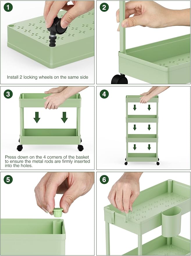 LEHOM Slim Rolling Storage Cart - 4 Tiers Bathroom Organizer Utility Cart Slide Out Storage Shelves Mobile Shelving Unit for Kitchen, Bedroom, Office, Laundry Room, Small Narrow Spaces, Green