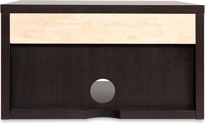 JONATHAN Y NST2000A Celerie 15.71" Mid-Century Modern Floating Wall Mounted Nightstand with Soft-Close Rattan Drawer and Cable Hole, Black/Light Oak