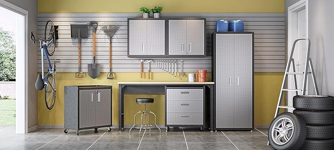 Manhattan Comfort Fortress Floating Storage Cabinet, Modern Stainless-Steel Garage Cabinet, Grey