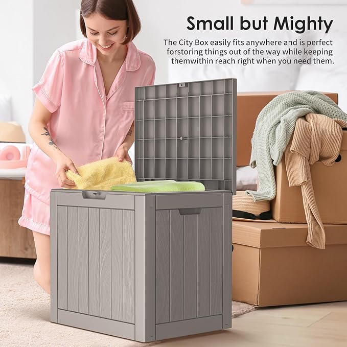 30 Gallon Outdoor Storage Box, Resin Deck Boxes Waterproof, Indoor Outdoor Bin for Package Delivery, Patio Cushions, Gardening Tools, Lockable, UV Resistant (Grey)