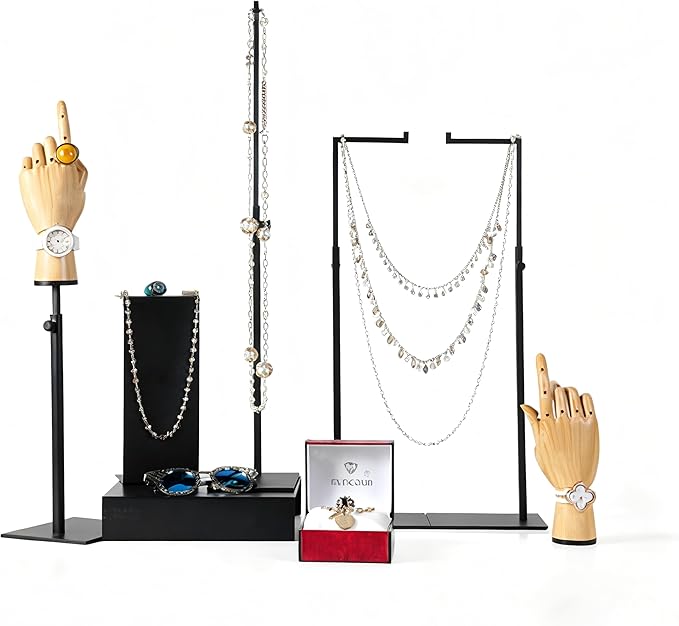 Purse Display Stand - 2 Pack Solid Black Bag Display Rack Stands, Counter Adjustable Height Stainless Steel Purse Handbag Holder Display Stand